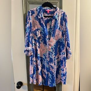 Lily Pulitzer Natalie Shirtdress Cover Up in Borealis Blue Swim on Over